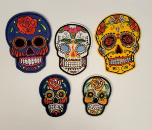 Lot of 5 Sugar Skull Iron On Sew On Patch Mexican Day of the Dead Mask Punk - Picture 1 of 5