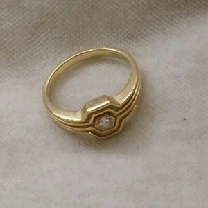 Christian Dior Vintage Diamond 18k Yellow Gold Octagon Band Ring US 7.25 Used - Picture 1 of 9