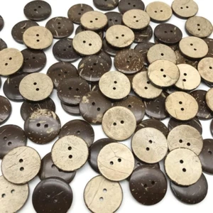 HLLMX 100 PCS 15MM Brown Natural Coconut Shell Two-Holes Buttons Coconut Shell S - Picture 1 of 4