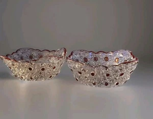 Pair Bohemian Cranberry & Clear Cut Glass Bowl / Candy dish Elegant - Picture 1 of 3
