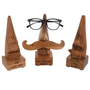 Glasses Holder Stand Engraved Wooden Nose Shape Spectacles Personalised Stand - Picture 1 of 21