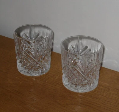 2 x Crystal Whisky Tumblers - 8 cm Tall x 7.5 cm Diameter - VGC - Image 1 of 4