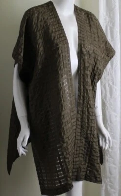 Eskandar OS Bronze Rich Brown 36"L Silk Basketweave Check Jacket Vest Tabard Top - Image 1 of 4