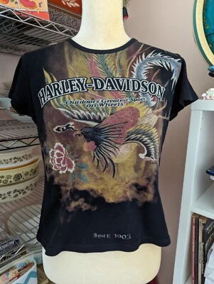 Женская футболка Harley Davidson Crop Louisiana Y2K Americana Design б/у в отличном состоянии размер средний - Изображение 1 из 4