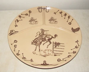 Vintage Tepco Western Traveler 13" Divided Grill Plate Bucking Bronco Cowboy - Picture 1 of 9