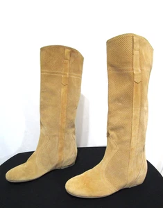 Sundance Tan Brown Perforated Suede Knee High Pull On Boots Women 8 US/39 EU - Picture 1 of 12