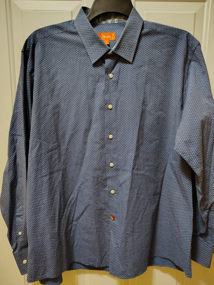 Camisa de vestir Tallia azul y blanco estampado de puntos 100 % algodón talla XL 17 1/2 Foto 1 de 4