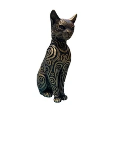 Designer CAT Sculpture Statuette, Decorative Figurine 16cm gold - Picture 1 of 3
