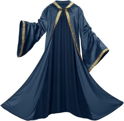 Velvet Wizard Robe with Hooded Sleeves Halloween Witch Vampire Cosplay Cloak - Image 1 of 4