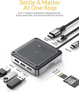 Tipo C Hub USB 3.0 Ethernet 4K@60Hz Puerto HDMI Lector de Tarjetas SD y TF 6/8 EN 1 - Imagen 1 de 13