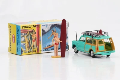 1:42 Corgi Toys Mini Countryman aquagrün Dachträger-Surfen mit Figur Nr. 485 Rep - Bild 1 von 4