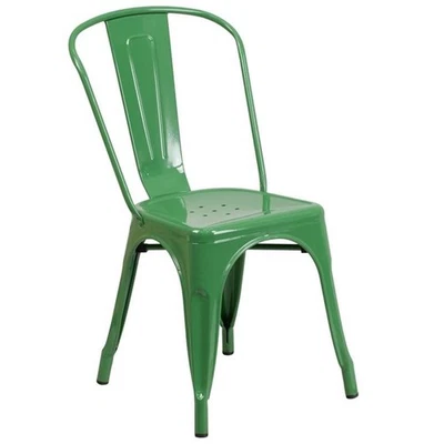 Silla auxiliar de comedor de metal apilable Flash Furniture en verde Foto 1 de 4