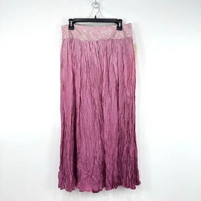 Kenar Skirt Womens 12 Pink Ombré NWT 100% Silk Fairy Sequins Crinkle Festival - Image 1 of 4