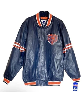 Starter Chicago Bears Lederjacke Größe L Neu Blau Orange - Bild 1 von 7