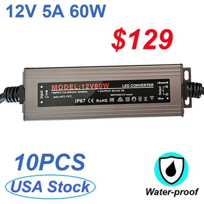 Waterproof 12 Volt Power Supply Transformer 60W Adapter LED Driver for LED Strip - Image 1 of 4