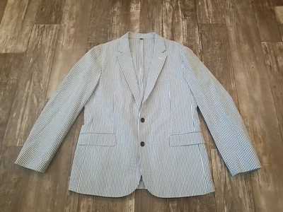 J.Crew Ludlow Slim-fit unstructured Blazer Blue White seersucker Sz 44R - Image 1 of 4