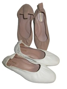 LOT OF 2 PR Cole Haan ~ York Shoes Nude Leather Comfort Soft BALLET FLATS size 7 - Picture 1 of 4