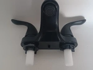 KPT Bathroom Sink Faucet Matte Black Dual Handles 4" Plastic Plating - Picture 1 of 12