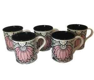 Set tazze vintage 5 pezzi stile MCM nero rosa fiore LE ALTRE TAZZE tazza tè caffè 1997 - Foto 1 di 5