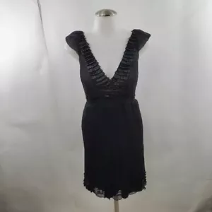 Max Studio Kleid M MSSP Seide schwarz Rüschen Fit Flare A-Linie ärmellos LBD transparent - Bild 1 von 7