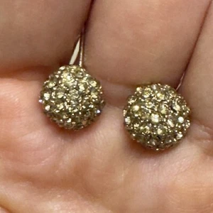 Monet Earrings Pave Ball Circle Rhinestone Stud Modern New 14K Gold Rolled Post - Picture 1 of 8