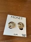 Vintage Monet Modernist Gold Tone Swirl Clip On Earrings New Old Stock Signed