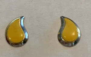 Vintage Gold Tone Yellow Painted Pierced Earrings - Picture 1 of 2