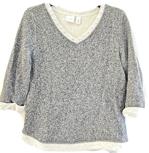 Weekends by Chico’s Top Women’s 1 Embellished V-Neck 3/4 Quarter Sleeve Gray - Picture 1 of 9