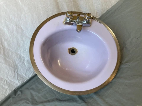 Vtg Mid Century 19" Cast Iron Lavender Lilac Round Drop in Sink Rheem 259-22E Cover