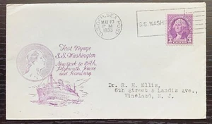 1933 US FIRST VOYAGE S.S. WASHINGTON STEAMSHIP U.S GERMAN SEA POST CANCEL VF - Picture 1 of 2
