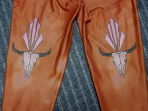 TEEKI Burnt Orange Leggings W/Steer Skull Print Size Small - Picture 1 of 8
