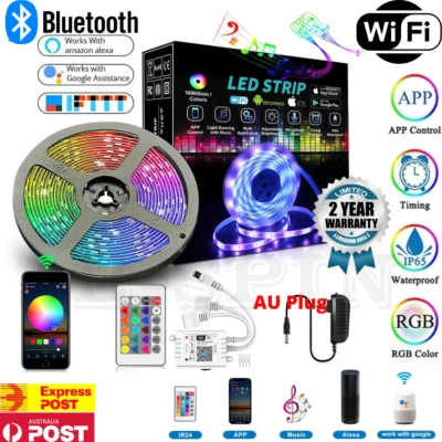 5050 RGB LED Strip Lights 5M 10M Wifi Smart Bluetooth Control Music Power - Image 1 of 4