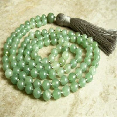 Collar Mala 6mm Piedras Preciosas Jade Verde 108 Cuentas Borla Orar Bendición Curación Foto 1 de 2