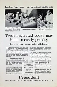 VINTAGE 1930er Druckanzeige ~ Pepsodent Zahnpasta ~ Zähne heute vernachlässigt können... - Bild 1 von 1