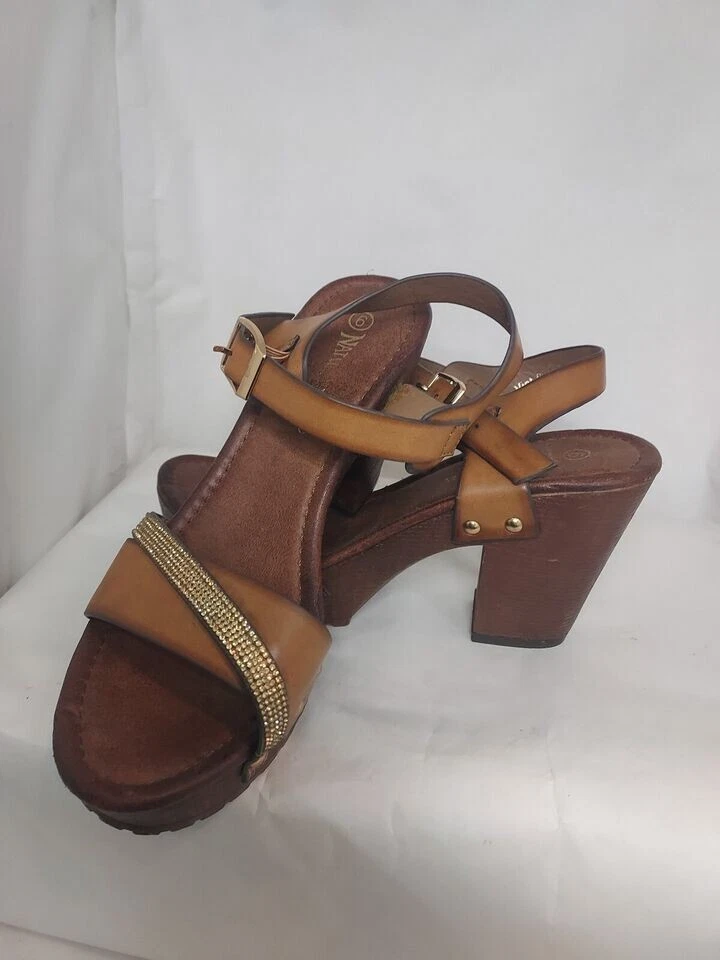 Nature Breeze leatherette sandals 4" chunky heels open toe women 6 Foto 1 de 4