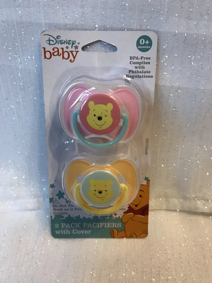 2 x Disney Baby Winnie The Pooh Set of 2 Pacifiers w Cover 0m Blue & Yellow