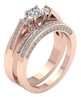 Three Stone Bridal Engagement Ring VS F 1.30 Ct Lab Grown Diamond 10K Rose Gold - Image 1 of 4