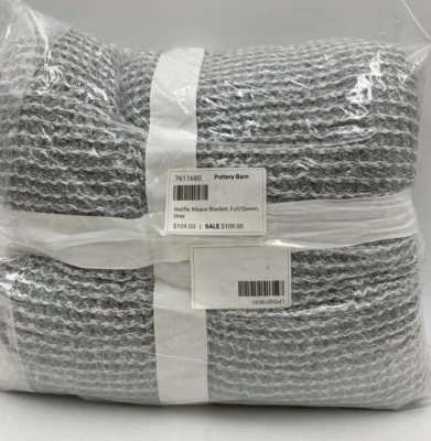 Pottery Barn Waffle Weave Woven Cotton Blanket Gray Full Queen #Z1191 - Image 1 of 3