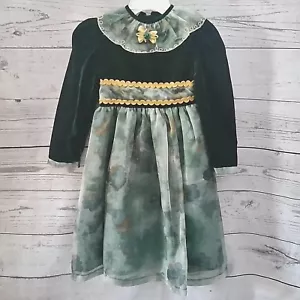 Girls Dress Winter Holiday Party Green Velveteen Organza Crinoline Slip Sz 6 - Picture 1 of 5