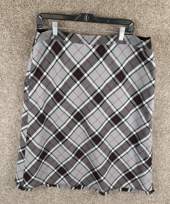 Liz Claiborne клетку шерсти бахрома юбка женщин 16 серый черный красный колена длина шик - Изображение 1 из 4