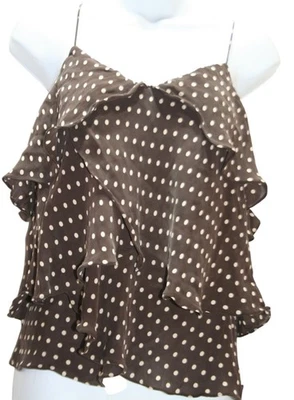 Context Y2K Chocolate Brown Polka Dot 100% Silk Tiered Camisole Top Womens 12 - Image 1 of 4