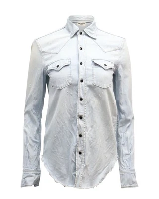 Camisa Saint Laurent Clásica Western Envejecida Botón Frontal Lavada C XS Foto 1 de 4