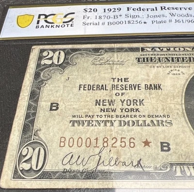 $20 1929 STAR New York (1870-B*) National Currency Note PCGS VF20 FR Bank of NY - Image 1 of 3