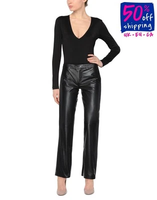 RRP €950 SYLVIE SCHIMMEL Leather Straight Trousers FR38 US6 UK10 M Belt Loops — 第 1/4 张图片