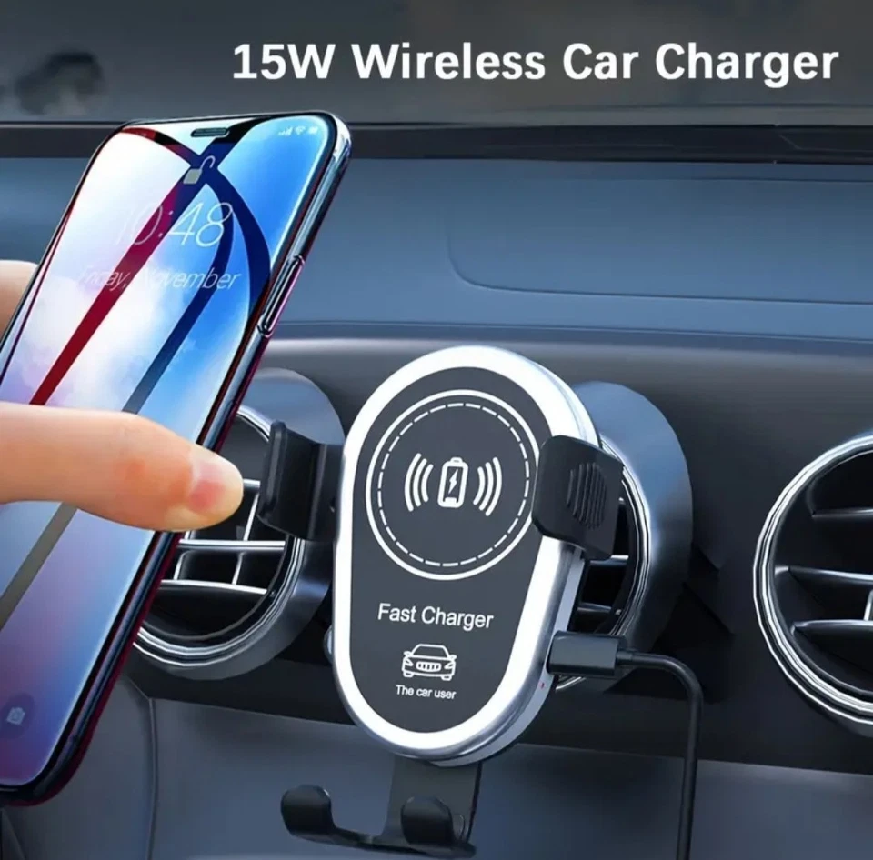 CARICABATTERIA CARICATORE AUTO WIFI WIRELESS SUPPORTO CELLULARE RICARICA VELOCE - Immagine 1 di 4