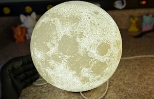 8" Moon Lamp USB 3D Printed Lithophane, 3Watt USB, Desk Lamp - Picture 1 of 7