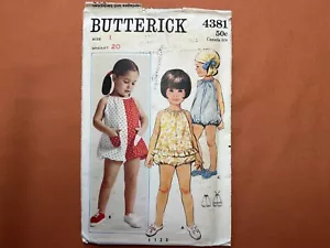 Butterick Sewing Pattern 4381 Playsuit Size 1 Breast 20 Cut Complete - Picture 1 of 3