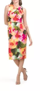 $110 Donna Ricco Orange Floral Twist Front Midi Dress NWT Sz 6 - Picture 1 of 9