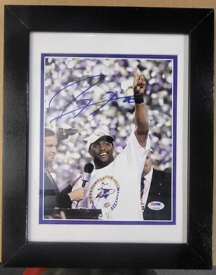 Ray Lewis Ravens Signed 8x10 Wood Framed PSA/DNA - Image 1 of 2