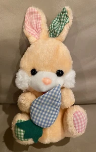 Vintage MTY Pfirsich Orange HASE KANINCHEN 12 Zoll Plüsch Karotte Gingham blau grün Dandee - Bild 1 von 4